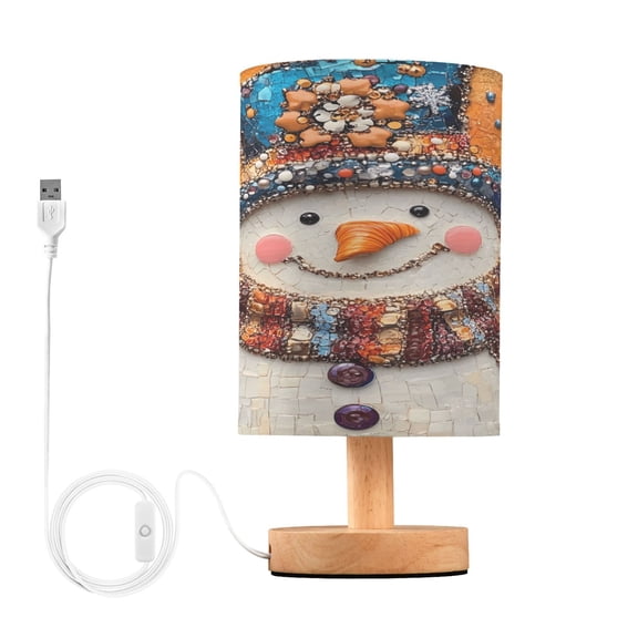 Bedside Desk Lamp LED Snowman with Sparkling Gemstones Table Nightstand Lamps Warm Light Fabric Lampshade for Home Bedroom Office Living Room Decor