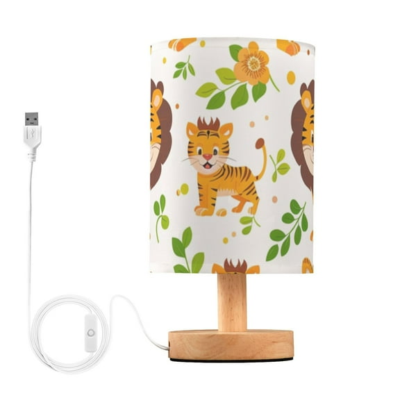 Bedside Desk Lamp LED Tiger and Lion Table Nightstand Lamps Warm Light Fabric Lampshade for Home Bedroom Office Living Room Decor