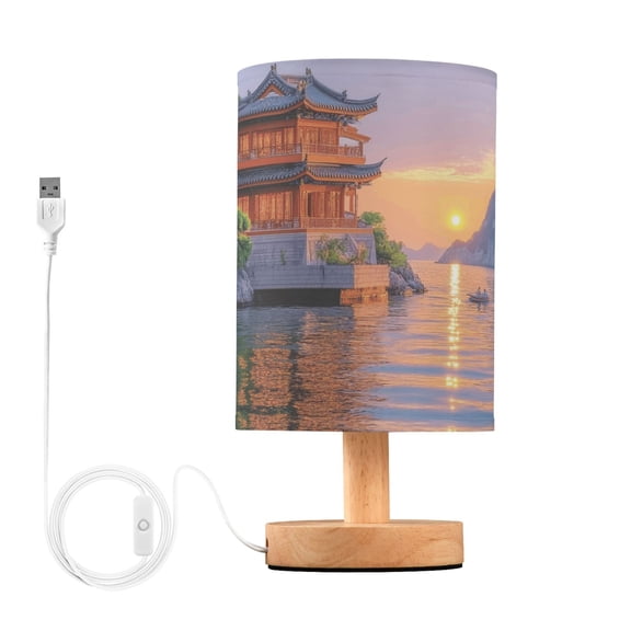 Bedside Desk Lamp LED Tower on Riverside Table Nightstand Lamps Warm Light Fabric Lampshade for Home Bedroom Office Living Room Decor