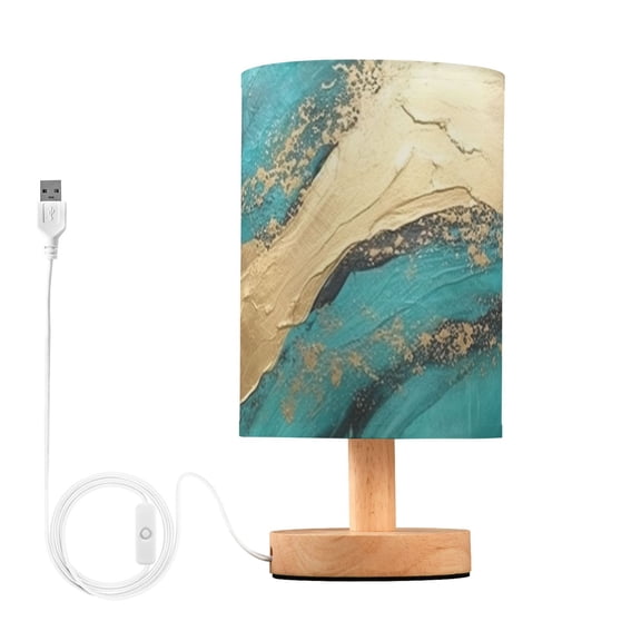 Bedside Desk Lamp LED Turquoise Gold Marble Table Nightstand Lamps Warm Light Fabric Lampshade for Home Bedroom Office Living Room Decor