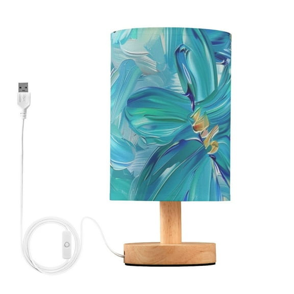 Bedside Desk Lamp LED Turquoise and Blue Flowers Table Nightstand Lamps Warm Light Fabric Lampshade for Home Bedroom Office Living Room Decor