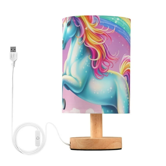 Bedside Desk Lamp LED Unicorn Flying on Cloud Table Nightstand Lamps Warm Light Fabric Lampshade for Home Bedroom Office Living Room Decor