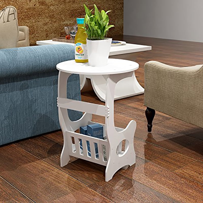 Bedside End Table, Nightstand Chair Side Coffee Table, Modern European Style Round Home Furniture, White