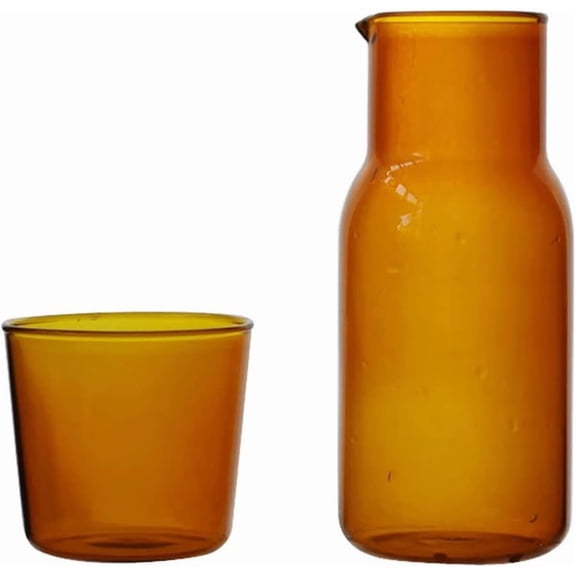Bedside Glass Water Carafe Set with Cup, Glass Carafe with Lid Mouthwash Cups for Bedroom Bathroom Juice  Milk 19oz