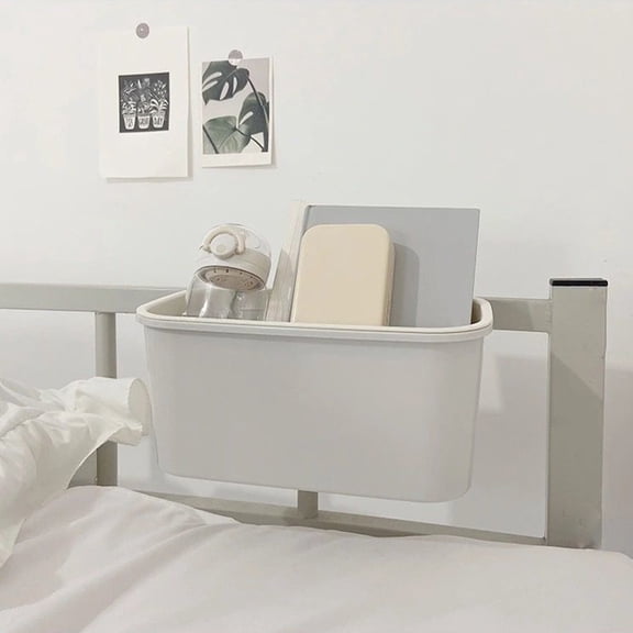 Bedside Hanging Basket Organizer with Hooks | Bunk Bed Storage for Remote, Magazines, Phones, Glasses, Water Bottles | Plastic | White | 26x15x13cm | 1pc