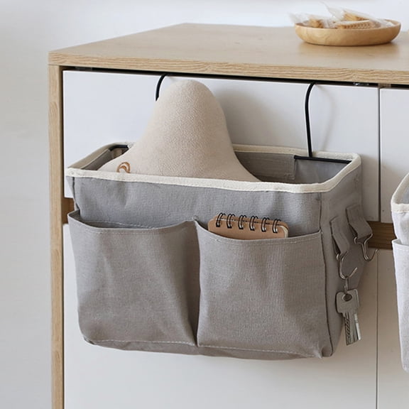 Bedside Hanging Storage Basket with Large Pockets, ZzCityTK Durable Canvas Bed Rail Organizer Easy Installation, Multi-Function Caddy for Bunk Hospital Beds Dorm Room Home Travel, Gray
