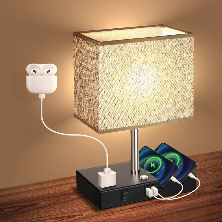 Bedside Lamp with USB Ports, Touch Control, AC Outlet, Phone