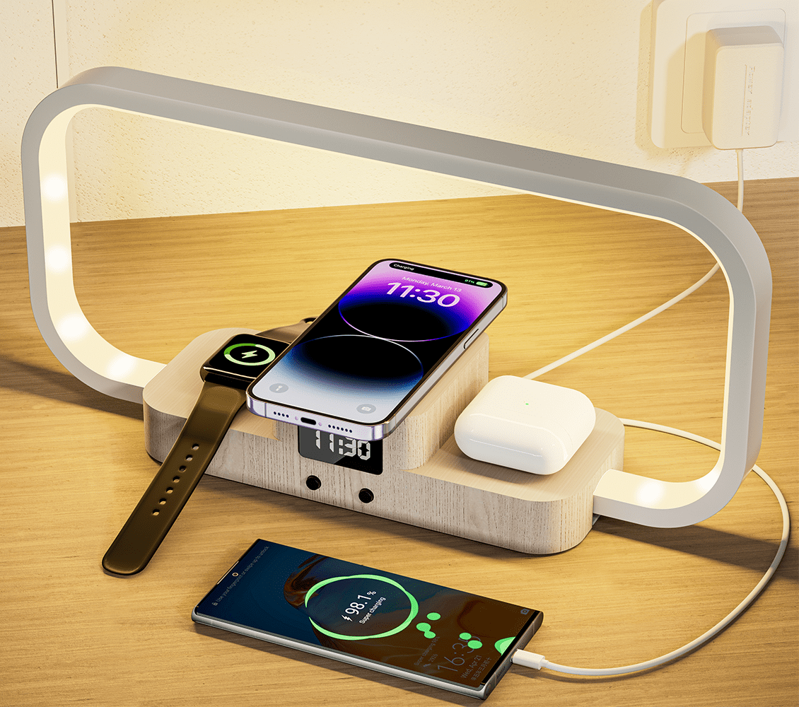 Bedside Lamp with 3in 1 Wireless Charger Nightstand Lamp for Bedroom