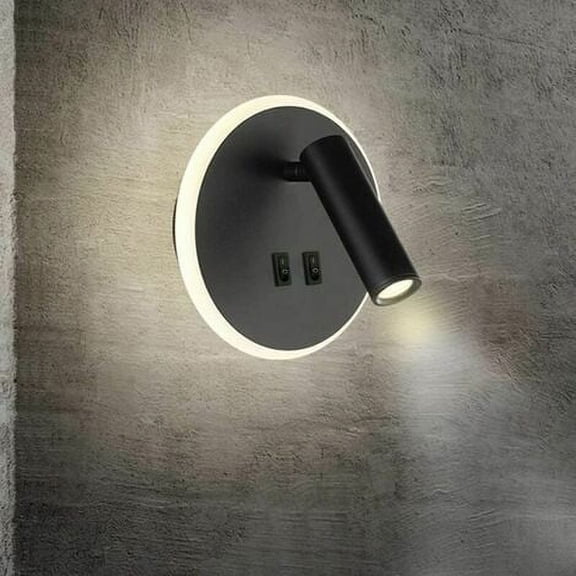 Bedside Lamp-LED Bedside Lights Indoor Hotel Wall Lamp Bed Wall Lights Corridor Wall Lamp with Switch Black 9W 3000K Warm Light(Round)
