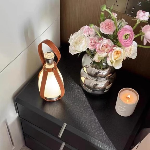 Bedside Lamp Milk Bottle Shape Lamp Creative Living Room Bedroom Bedside Leather Glass Rechargeable Decorative Lamp Dimmable$$Tools & Hardware Other