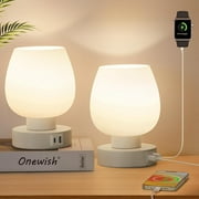 Bedside Lamp Set of 2, Touch Control Table Lamp with USB A+C Charging Ports, 3-Way Dimmable Small Nightstand Lamp with Glass Lamp Shade for Bedroom Living Room
