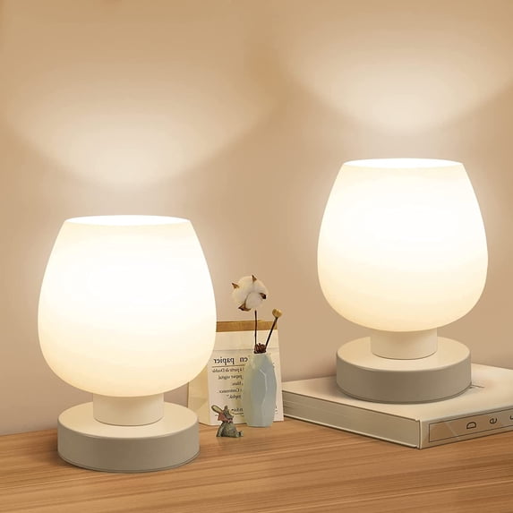 Bedside Lamp Set of 2, Touch Control Table Lamp with Glass Lamp Shade, 3-Way Dimmable Small Nightstand Lamp for Bedroom Living Room