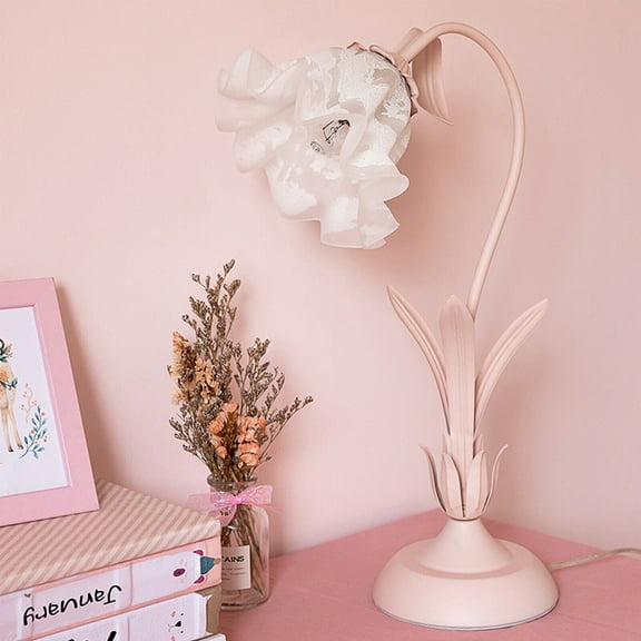 Bedside Lamp Table LED Light Lily Flower Shaped Bedroom Lighting Decor Pink