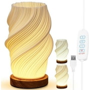 Bedside Table Lamp for Bedroom, USB Button Control Table Lamp for Bedroom 12 Way Dimmable Nightstand Lamp with PLA Lampshade for Living Room, Kids Room, Desk