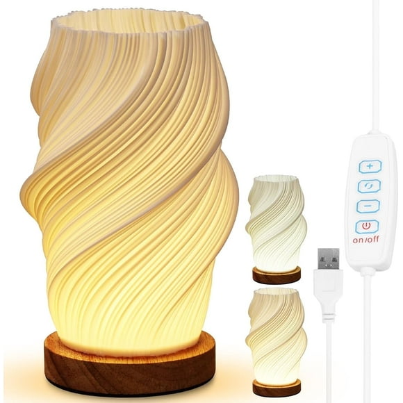 Bedside Table Lamp for Bedroom, USB Button Control Table Lamp for Bedroom 12 Way Dimmable Nightstand Lamp with PLA Lampshade for Living Room, Kids Room, Desk
