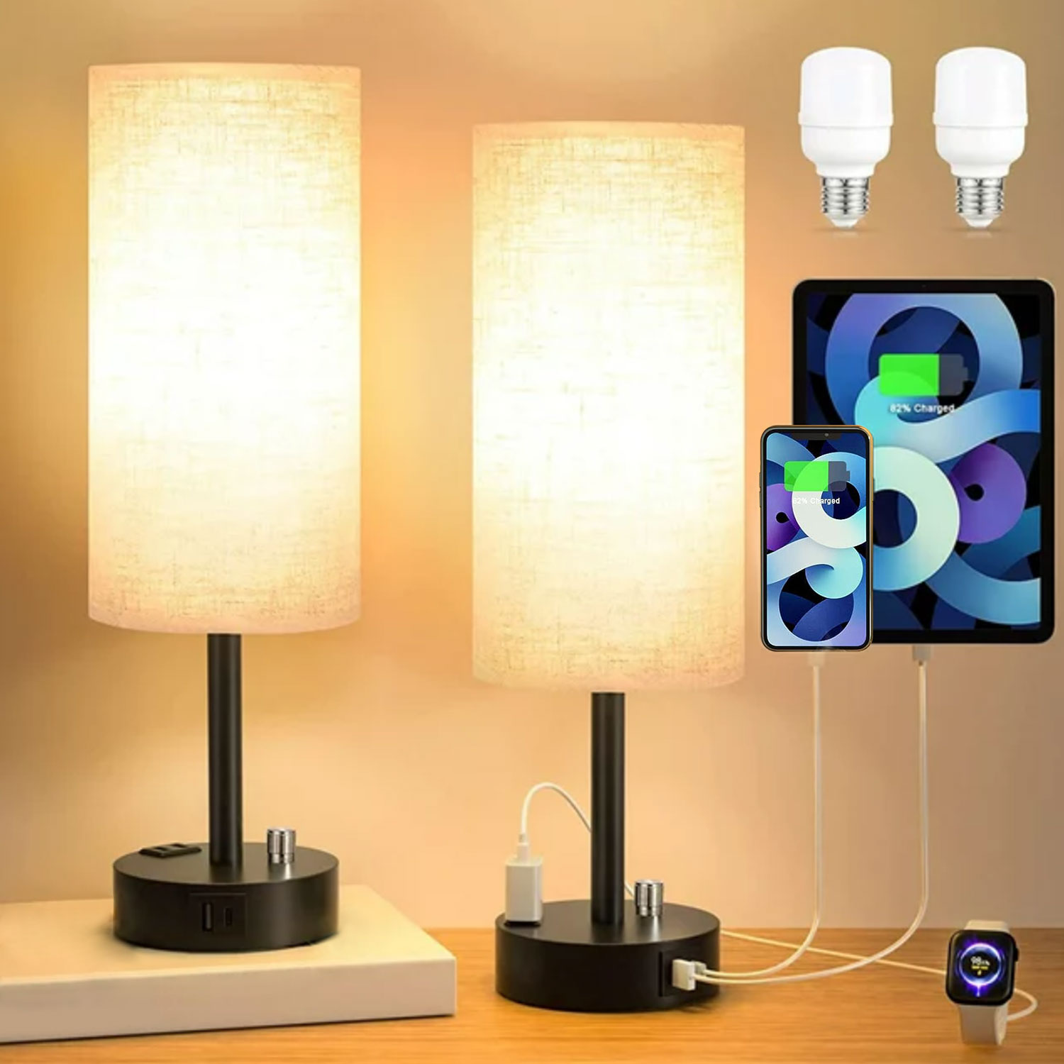 KYRID 21’’ Table Lamps Set of 2 with USB Port and Night Light, Modern ...