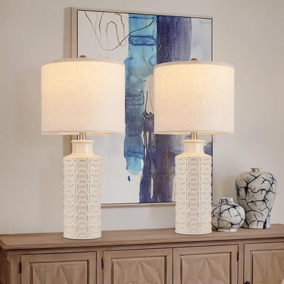 Bedside Lamps Farmhouse Nightstand Lamp Set of 2 Farmhouse Table Lamp Desk Lamps for Living Room Ceramic Lights 3 Way Light Table Lamp for Bedroom,Cafeteria,Office,Console