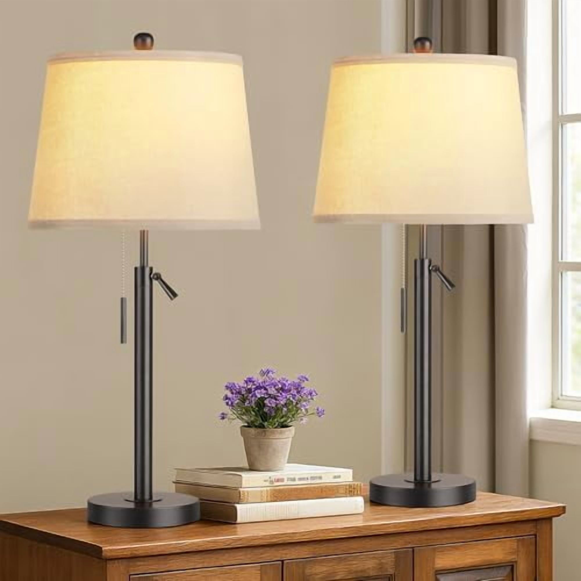 Bedside Lamps Set of 2, Tall Table Lamps for Living Room, Height ... - Practical Table Lamps With Pull Chain