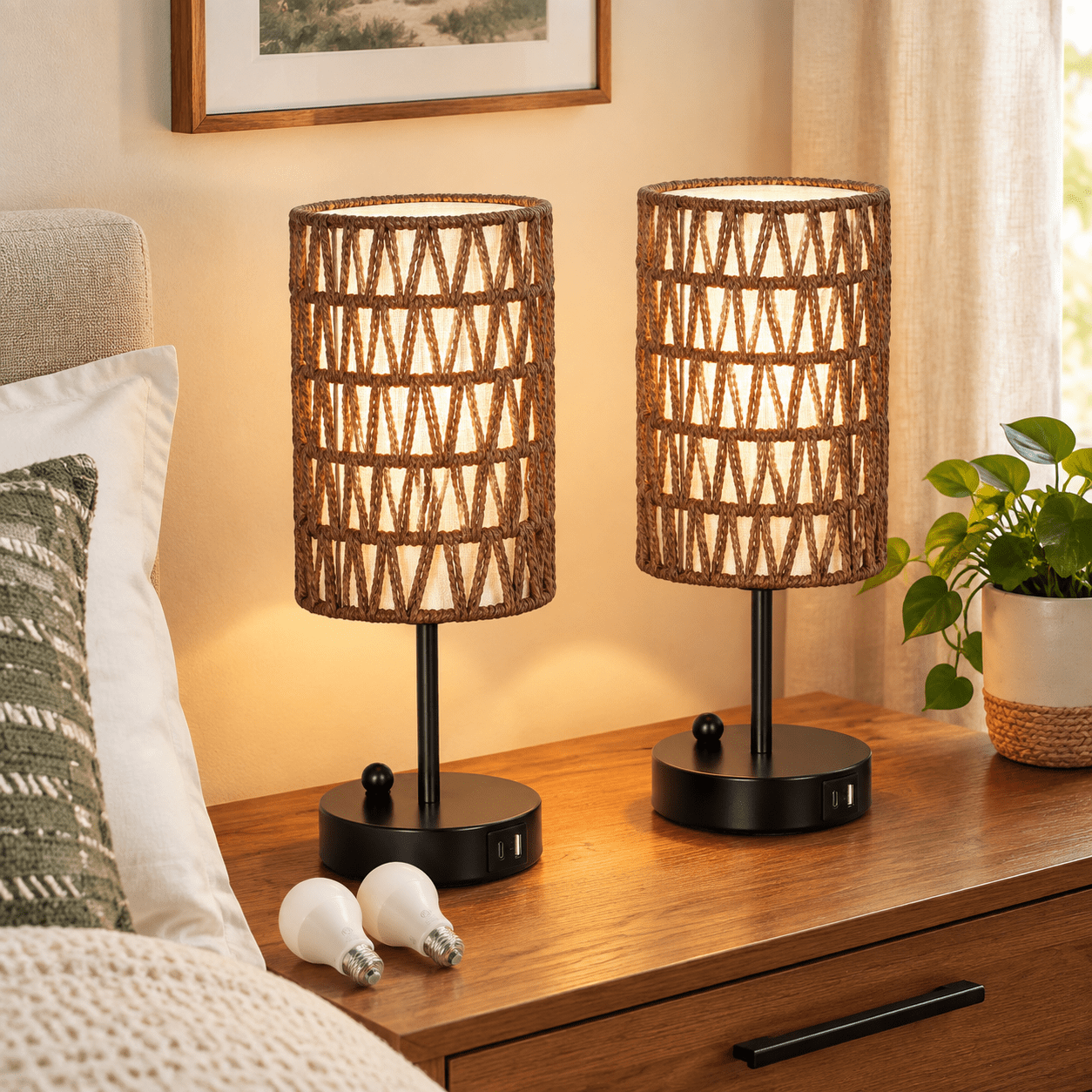Bedside Lamps Set Of 2 Touch Control Night Stand Lamp For Bedroom With ...