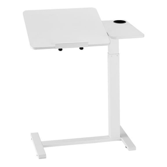 Bedside Laptop Desk with Flip Top & 4 Hidden Wheels, Adjustable Height/Angle, Cup Holder, for Home Office Study, White