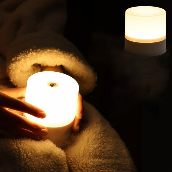 Bedside Night Light – LED Ambient Lamp | Silent Control, Soft Eye- Lighting, Dimmable, Rechargeable Battery | Modern Style | White | 7.8 x 7.8 x 7.6cm