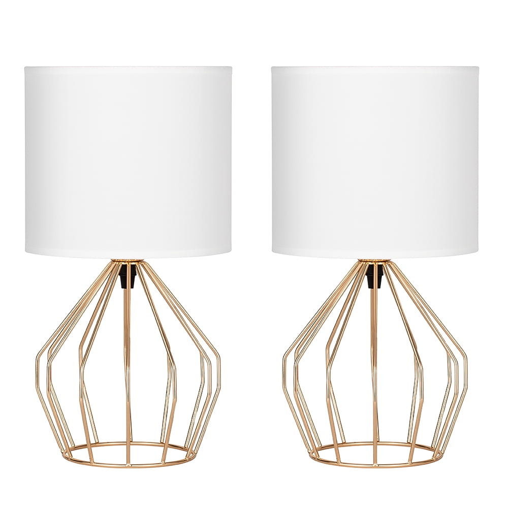 TUOREN 2 Piece Incandescent Gold Hollowed Out Base with Linen Fabric Shade