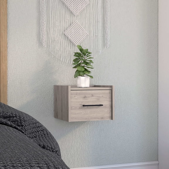 Bedside Nightstands, Boa Floating Nightstand , End Table, Side Table Wall-Mounted Single Drawer Design with Handle- Light Grey - Bedroom, Gray Wooden Nightstands,Nightstands With Storage