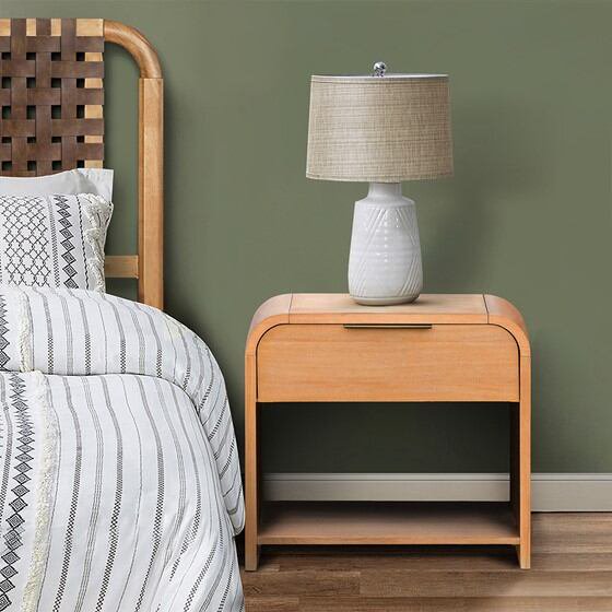 Bedside Nightstands, Modern One Drawer Waterfall Nightstand, Natural Wooden Nightstands,Wood Nightstands With Storage, Furniture Bedroom Furniture Nightstands
