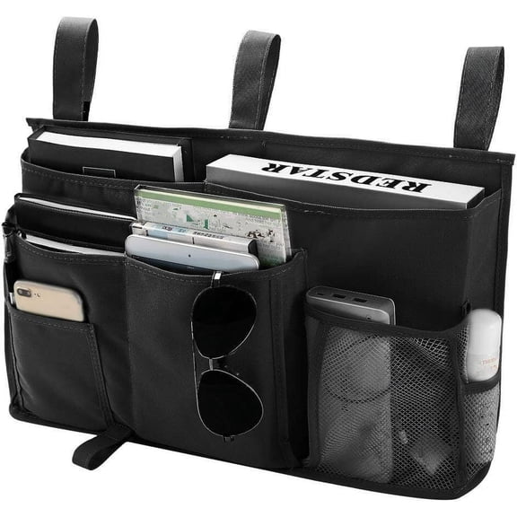 Bedside Organizer Caddy, Hanging Bed Organizer ,Bunk Bed Caddy Bed Storage Pocket Bedside Organizer with 8 Pockets for College Dorm Room, Hospital Bed Rails, College Dorm Supplies(Black)
