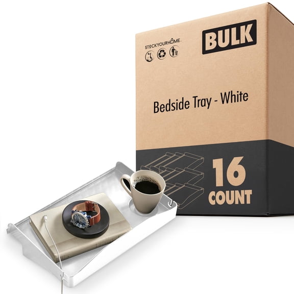 Bedside Organizer for Bed (16 Count), Clip On Tray with Cup and Cord Holder, College Dorm Bunk Bed Shelf for Top Bunk, White