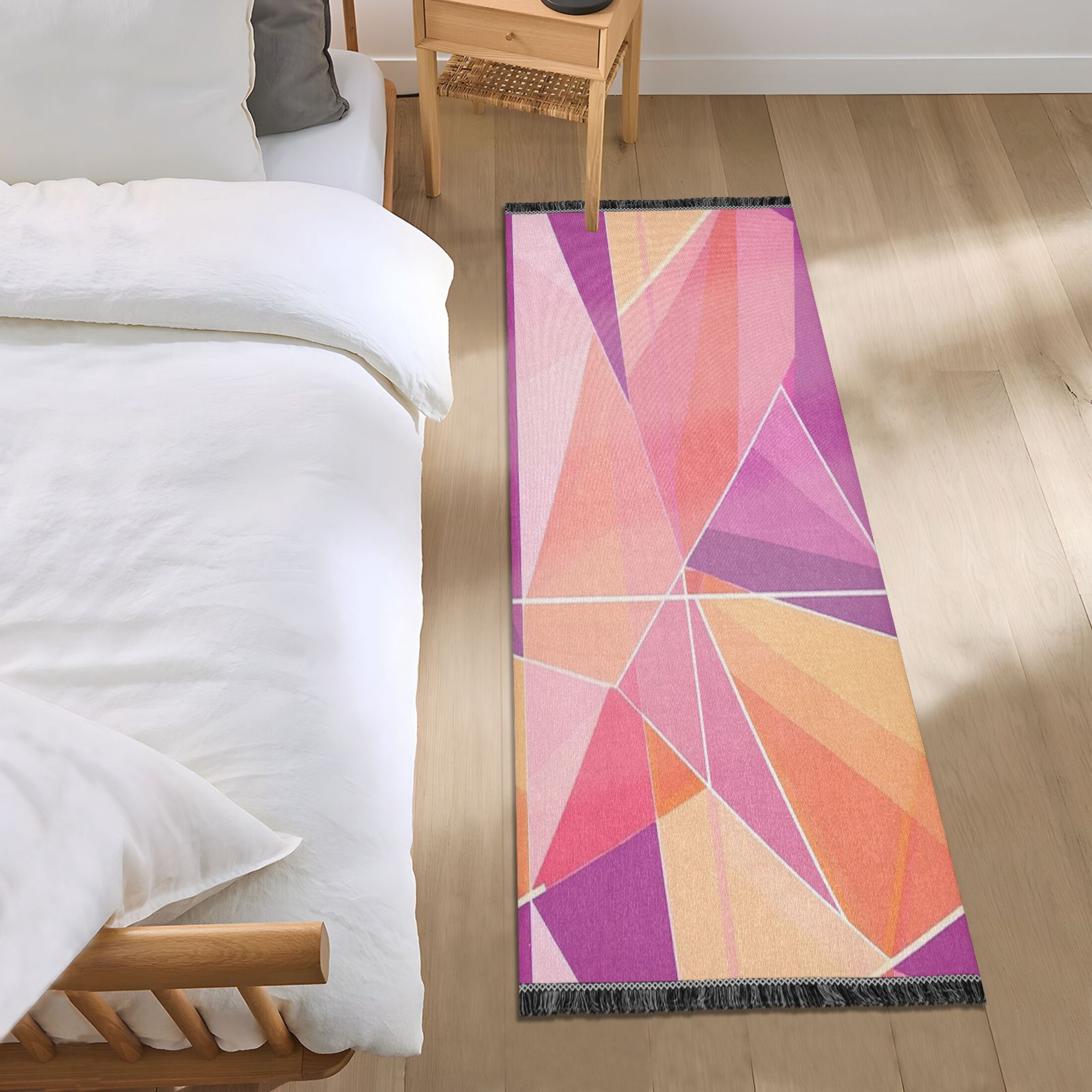 Bedside Rug with Anti-Slip Base & Ethnic Trim 72x23.5 Inch Floor Mat ...