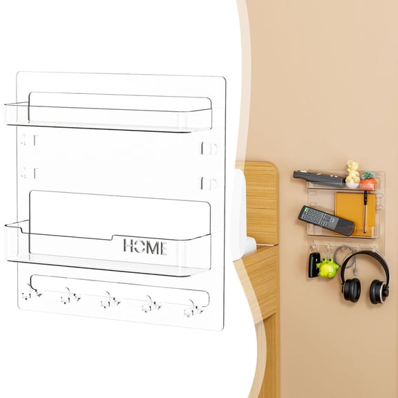Bedside Shelf Accessories Organizer, Wall Mount Self Stick On, Cute Room Decor Aesthetic, Girls Room Decor, Floating Shelves Cool Stuff for Bedroom Storage and Organization(Clear)