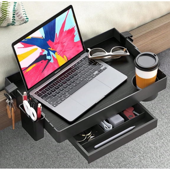 Bedside Shelf For Bed, Foldable Bunk Bed Shelf Organizer For Top Bunk College Dorm Room Essentials Clip On Nightstand Bed Side Shelf Tray With Hanging Cup, Normal Size,Plus With Drawer