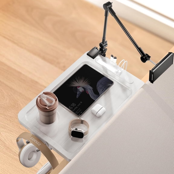 Bedside Shelf for Bunk Bed - Dorm Bed Shelf with Cup Holder, Night Light Socket, and Hook Versatile Bed Shelf for Dorm Room Essentials, Loft Nightstand, and Dorm Bed Storage Solution Pure White 02