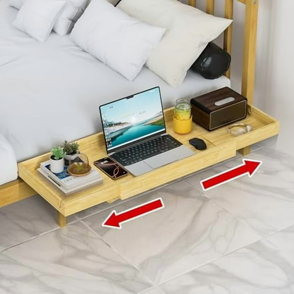 Bedside Shelf Expandable Bamboo College Caddy for Top Bunk Clip Nightstand Shelf Floating Bed Side Table Tray Storage Dorm Room Decor High Capacity