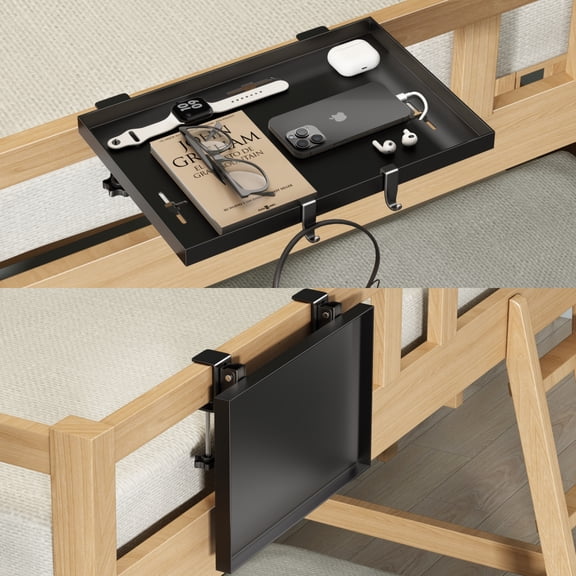 ROGE Bedside Shelf Foldable, Clip-on Bed Side Table for Top Bunk Heavy Duty, College Dorm Room Essentials, Loft Nightstand Organizer Tray (Black)
