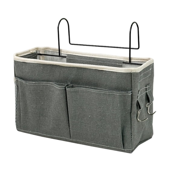 Bedside Shelf Hanging Basket, Fabric Bunk Bed Storage Organizer, Upper Bed Caddy with Multiple Pockets & Hooks, Dorm Room Essential, Sturdy Canvas & Metal Frame