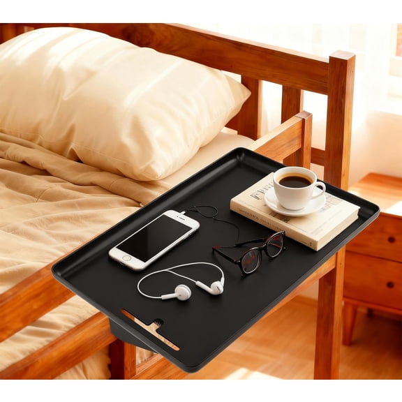Bedside Shelf for Top Bunk Bed, College Dorm Room Essential Bed Side Table Tray Organizer, Black Clip on Nightstand Tray with Cable Management for Bunk & Loft Beds