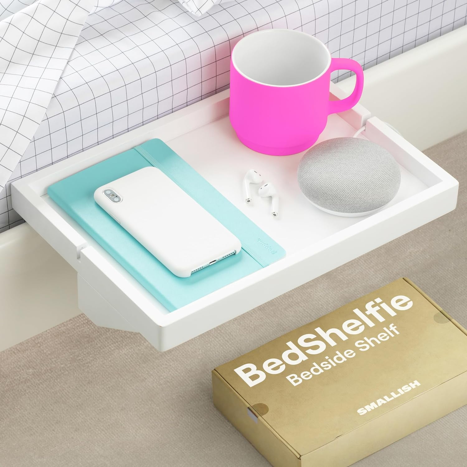 Bedside Shelf for Bunk Bed & Top Bunk, College Dorm Room & Loft Nightstand, Floating Bed Side