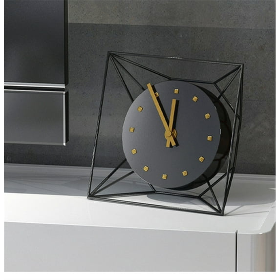 Bedside Silent Table Clock Iron Crafts Geometric Desk Clock Creative Clock Decoration Tabletop
