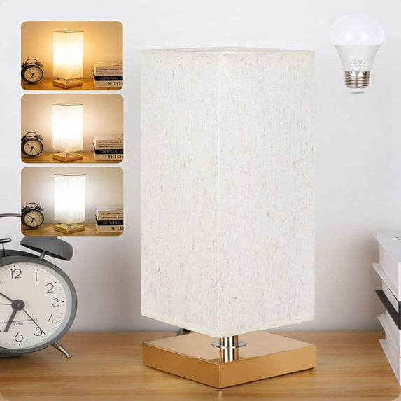 Bedside Small Table Lamp for Nightstand, 3-Color Options Solid Wood Lamp with Fabric Shade, Minimalist Desk Reading Lamps for Kids Room, Living Room,Bedroom, Office Dorm (LED Bulb Included)