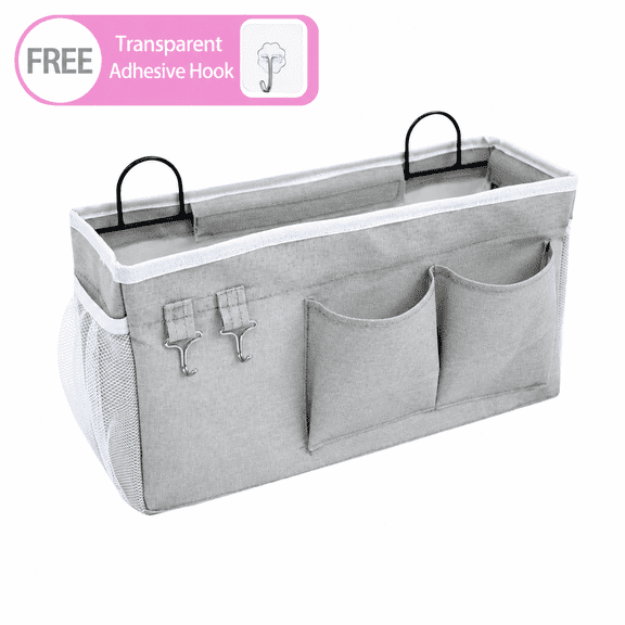 Bedside Storage Caddy/Bedside Hanging Storage Bag for Headboards Bunk Beds Dorm Rooms Book Phone Magazine Holder (Grey)