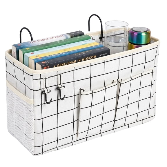 Bedside Storage Caddy Organizer for Headboards and Bunk Beds, Hanging Organizer Bag with Hooks for Phones, Magazines, Tablets, and More – Dorm Room Storage Solution