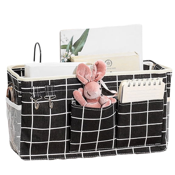Bedside Storage Caddy, Hanging Bed Organizer with Hooks for Phone, Books and Tablet Storage, Dorm Room Accessory