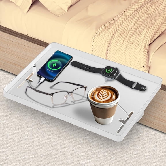 Bedside Storage Rack, Clip-On Bedside Table, Designed for Dorm Rooms/Bunk Beds/Loft Beds, Features Phone Holder & Power Outlet Storage, Tool-Free Installation, Bedside Storage Rack White