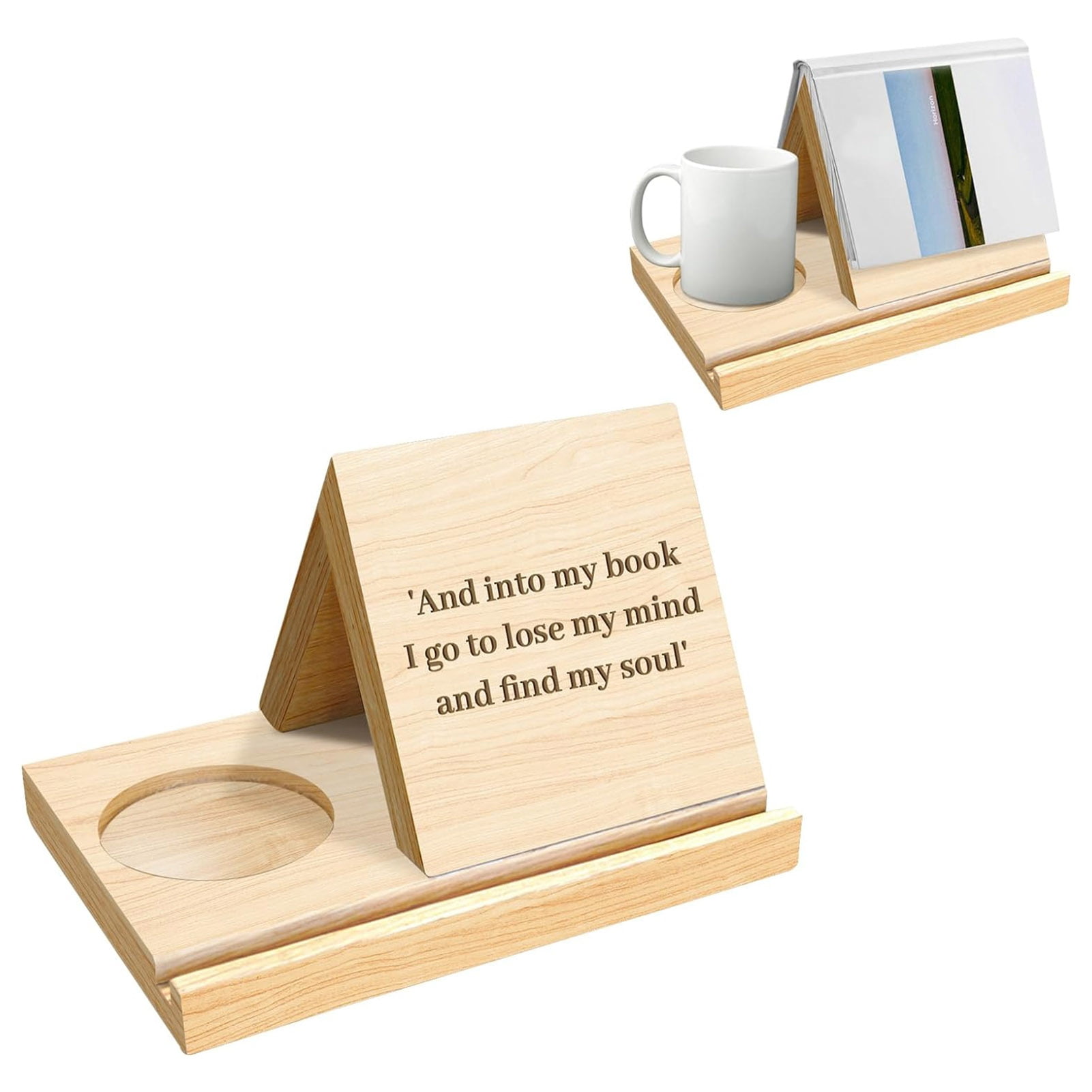 Bedside Table Book Holder Wooden Bedside Organizer with Cup Holders Tablet Slot Triangular