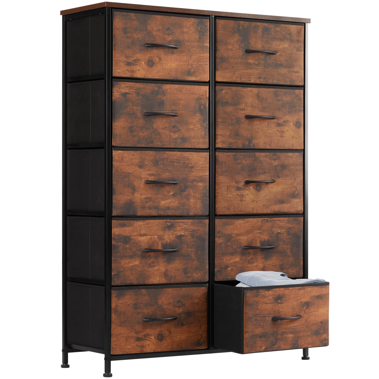 Bedside Table For Bedroom With 10 Fabric Drawers Wardrobe Steel Frame ...