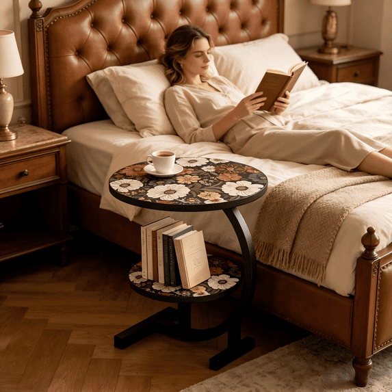 Bedside Table - Indoor/Outdoor Side Table, Sturdy Metal Frame Lightweight Space-Saving Design, Suitable for Living Rooms, Balconies, Offices - Easy to Move, Decorative Bedside Table