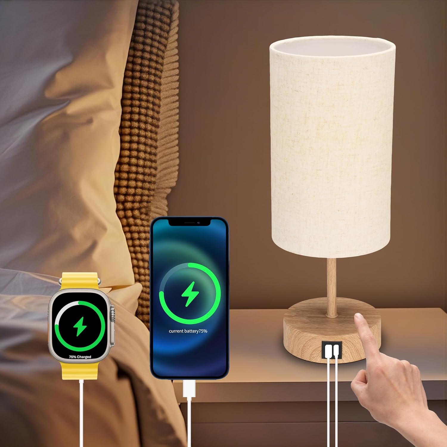 Bedside Table Lamp For Bedroom 3 Way Dimmable Touch Lamp USB C Bedside Table Lamp For Bedroom 3 Way Dimmable Touch Lamp USB C