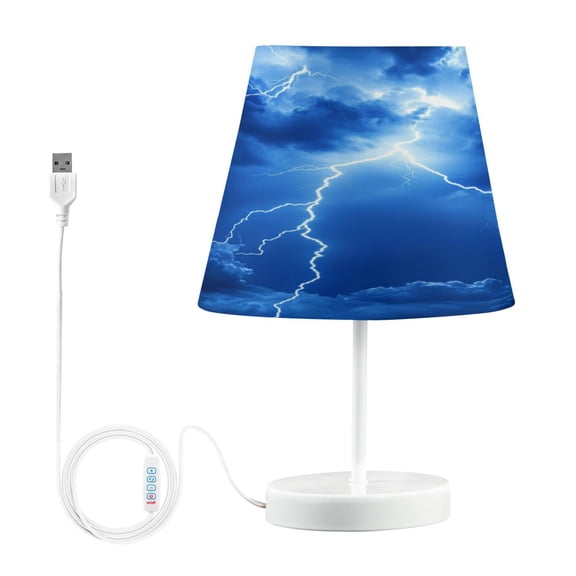 Bedside Table Lamp, Fully Dimmable Lamp with USB Interface Cable for Bedroom Living Room, Office, Dorm Blue Tone Lightning